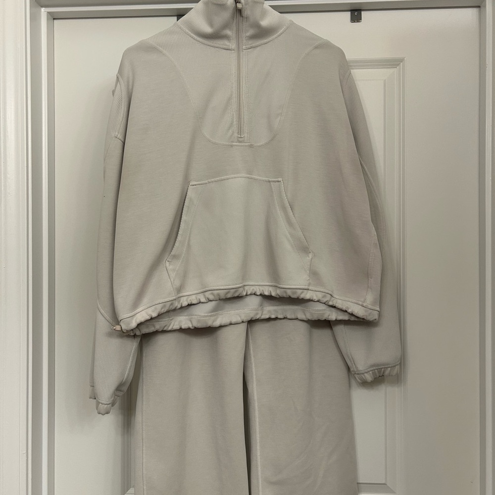 Cream Quarter-Zip Lounge Set